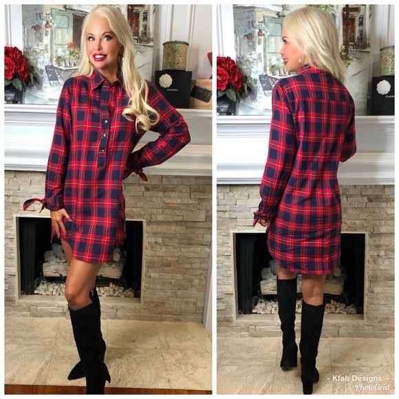 ❤️LAST 1! Plaid Hi Lo Wrist Tie Tunic Dress! - Picture 5 of 6